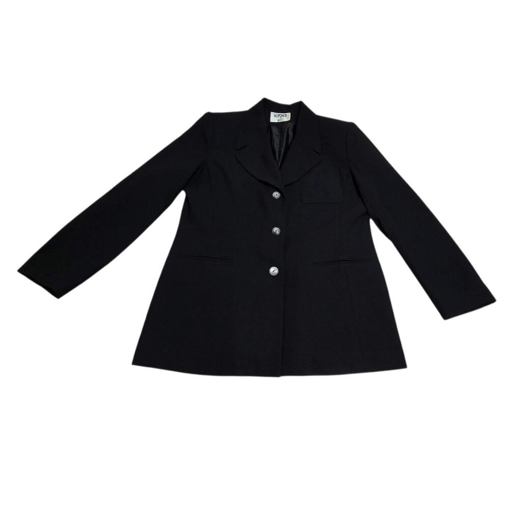 Vintage Kasper for ASL Black Longline Blazer Structured Shoulder 90s Y2K Large